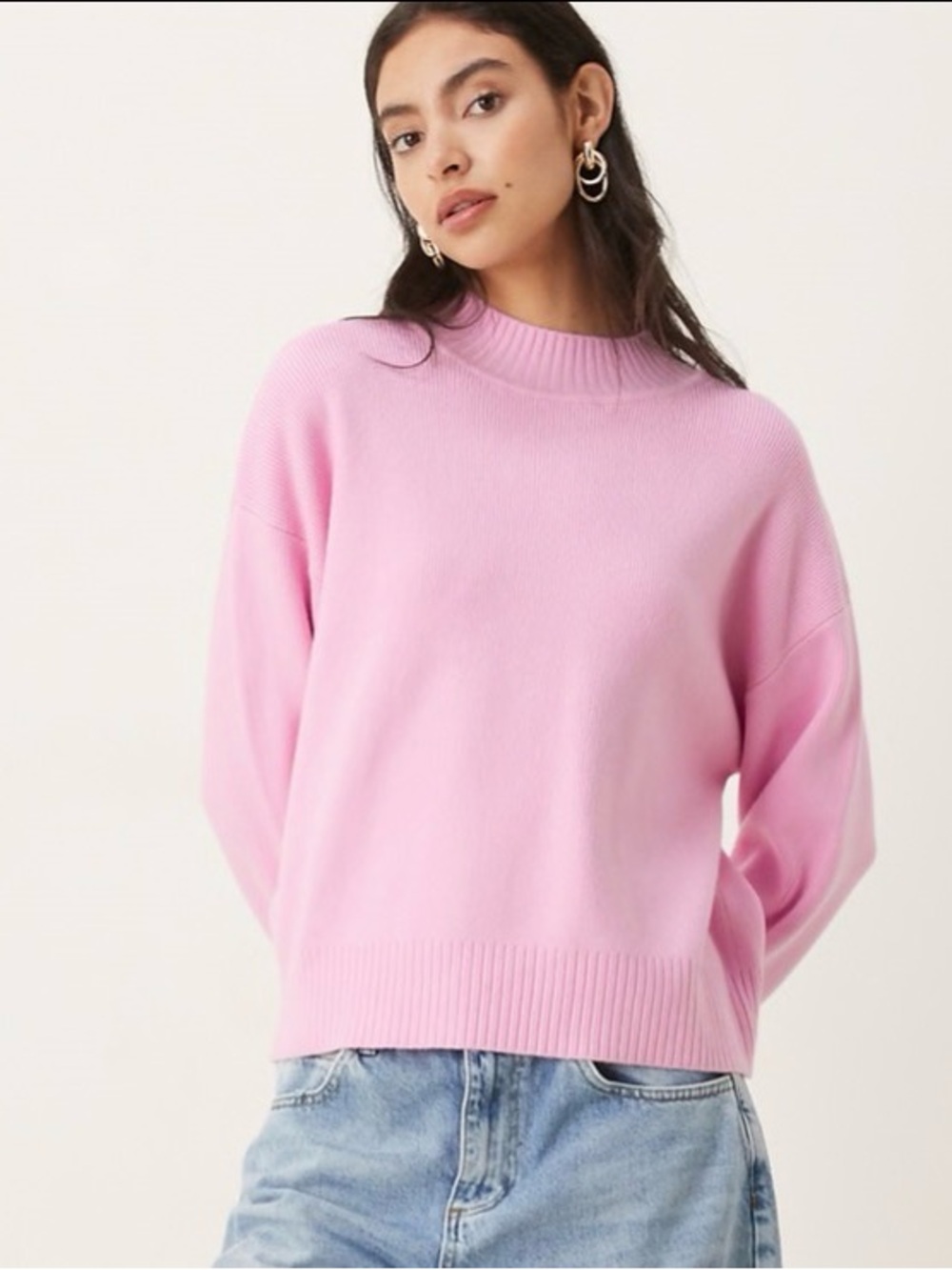 Mango Soft Pink Ribbed Crewneck Sweater